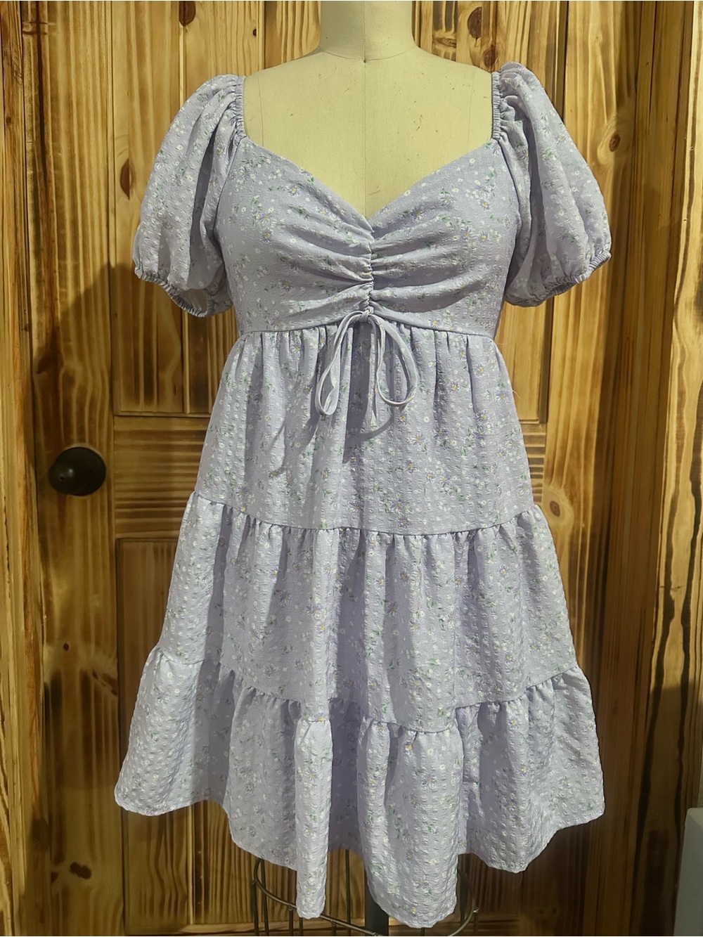 Altard State Babydoll Lavender Daisy Puff Sleeve Tiered Dress Size Small